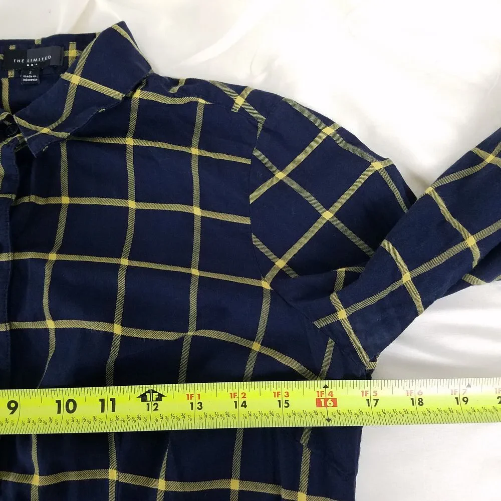 The Limited Shirt Womens Small Blue Yellow Top‎ Plaid Long Sleeve Button Down - Picture 7 of 9